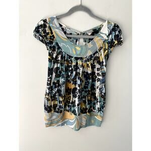 Y2K daytrip Multi-Colored Floral Print Cap-Sleeve Babydoll Style Top